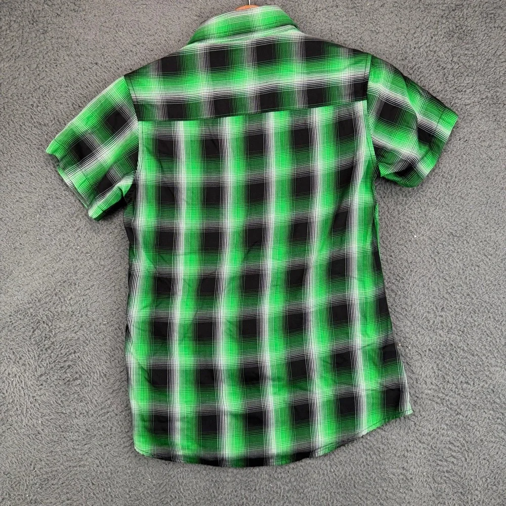 Dixxon Flannel O Malley Kids Small Green Black Plaid Short Sleeve Button Shirt